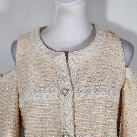 Boston Proper Pink and Cream Tweed Blazer with Shoulder Cutouts Size 4 NWOT - Picture 3 of 13